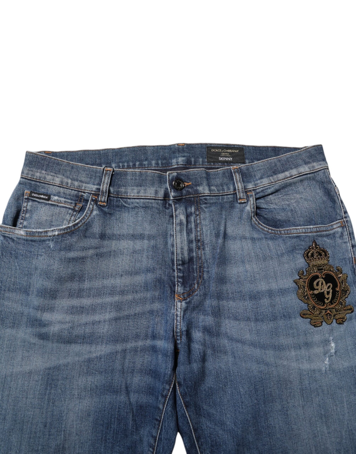 Dolce & Gabbana Blue Logo Embroidery Skinny Denim Jeans