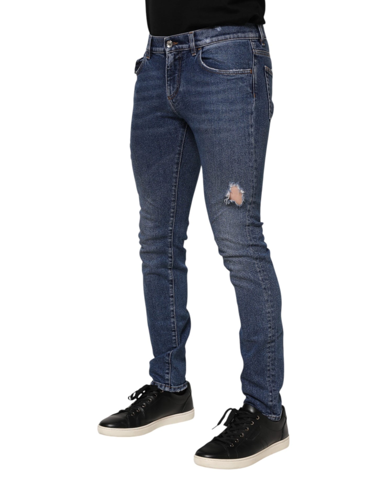 Dolce & Gabbana Blue Cotton Logo Plaque Skinny Denim Jeans for Men
