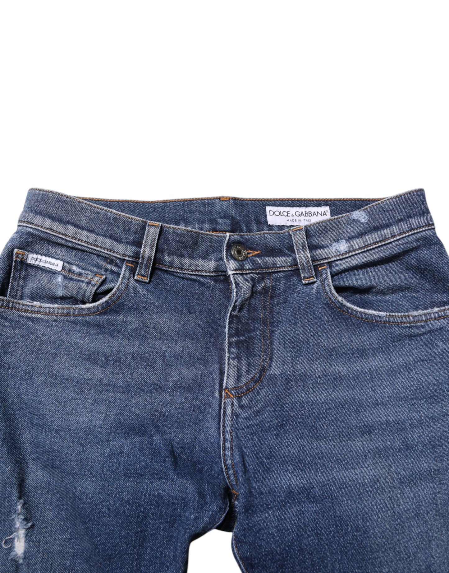 Dolce & Gabbana Blue Cotton Logo Plaque Skinny Denim Jeans for Men