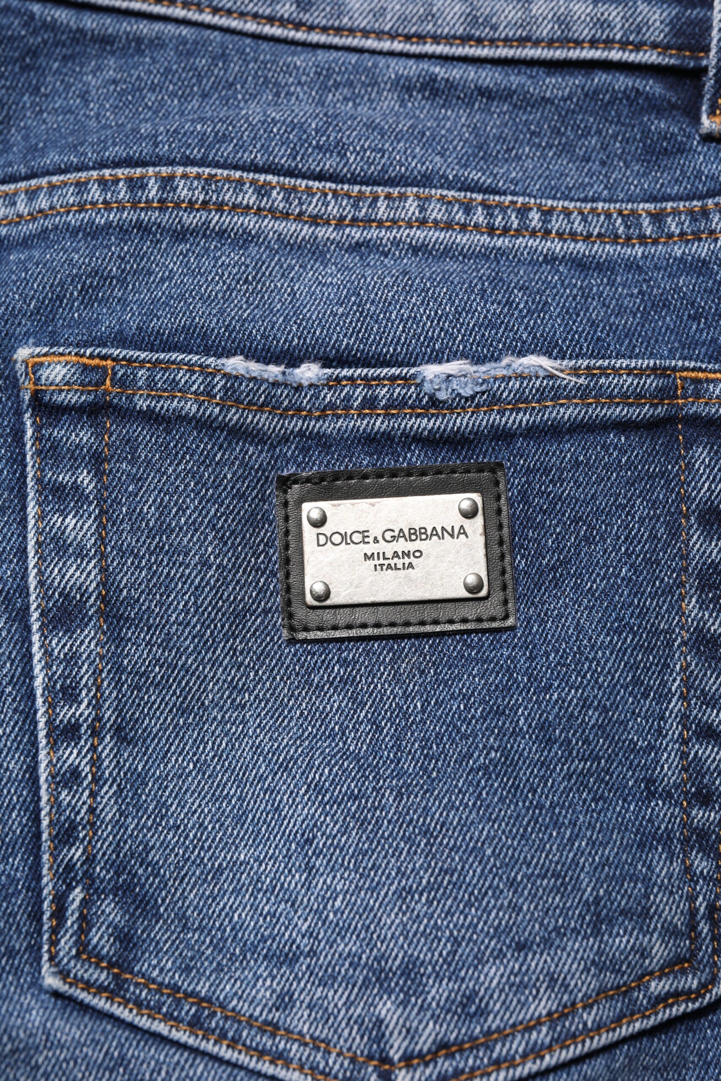 Dolce & Gabbana Blue Cotton Logo Plaque Skinny Denim Jeans for Men
