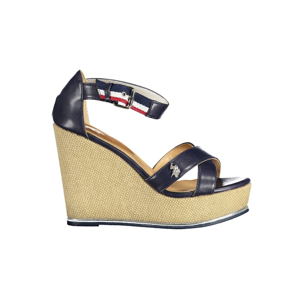 U.S. POLO ASSN. Blue Cotton Sandal with Wedge Heel