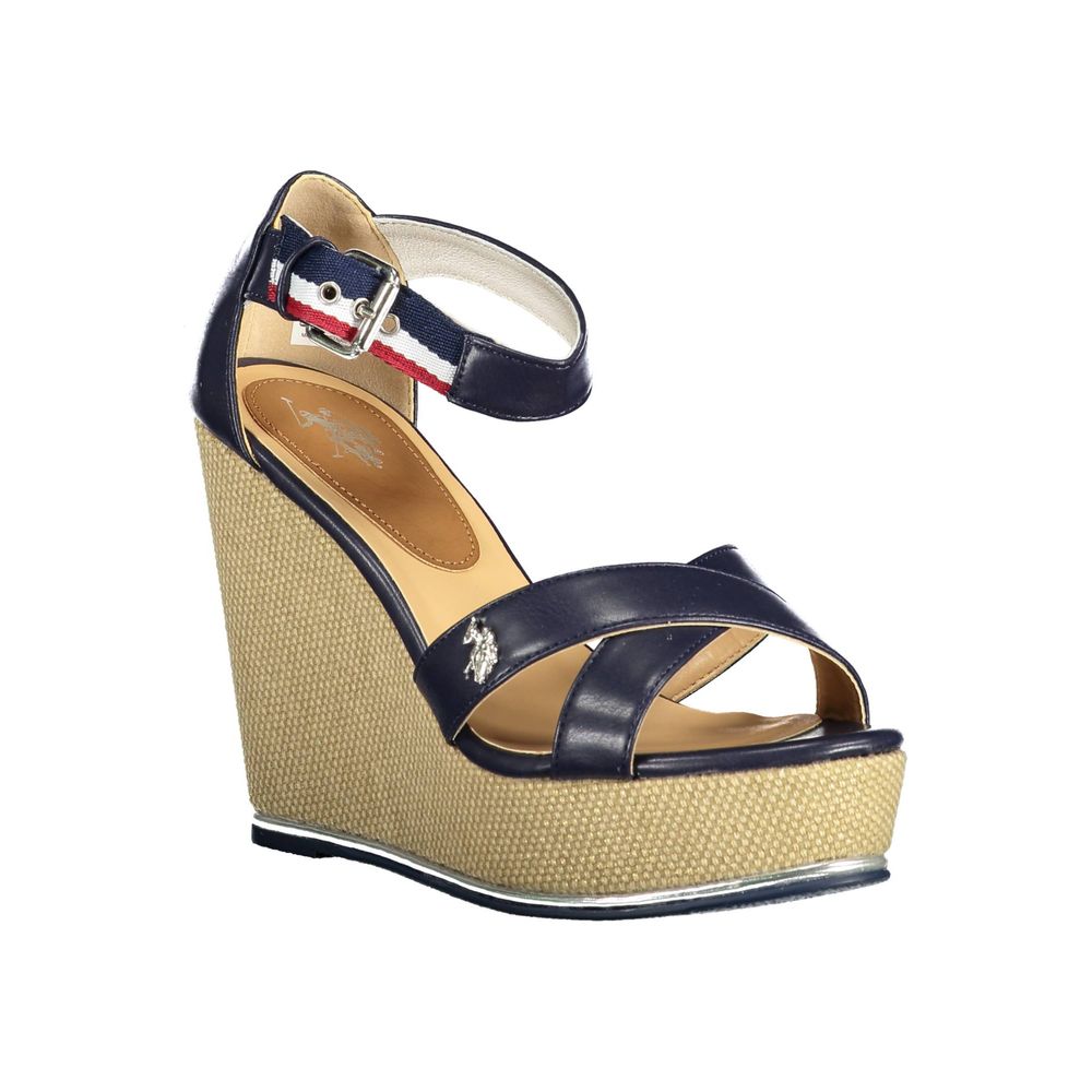 U.S. POLO ASSN. Blue Cotton Sandal with Wedge Heel