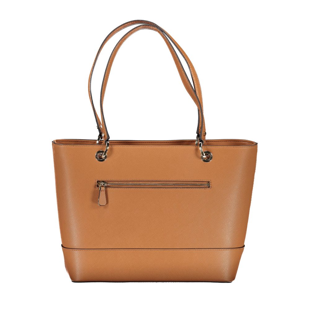 Guess Jeans Brown Handbag – Faux Leather, Stylish Multi-Compartment Design