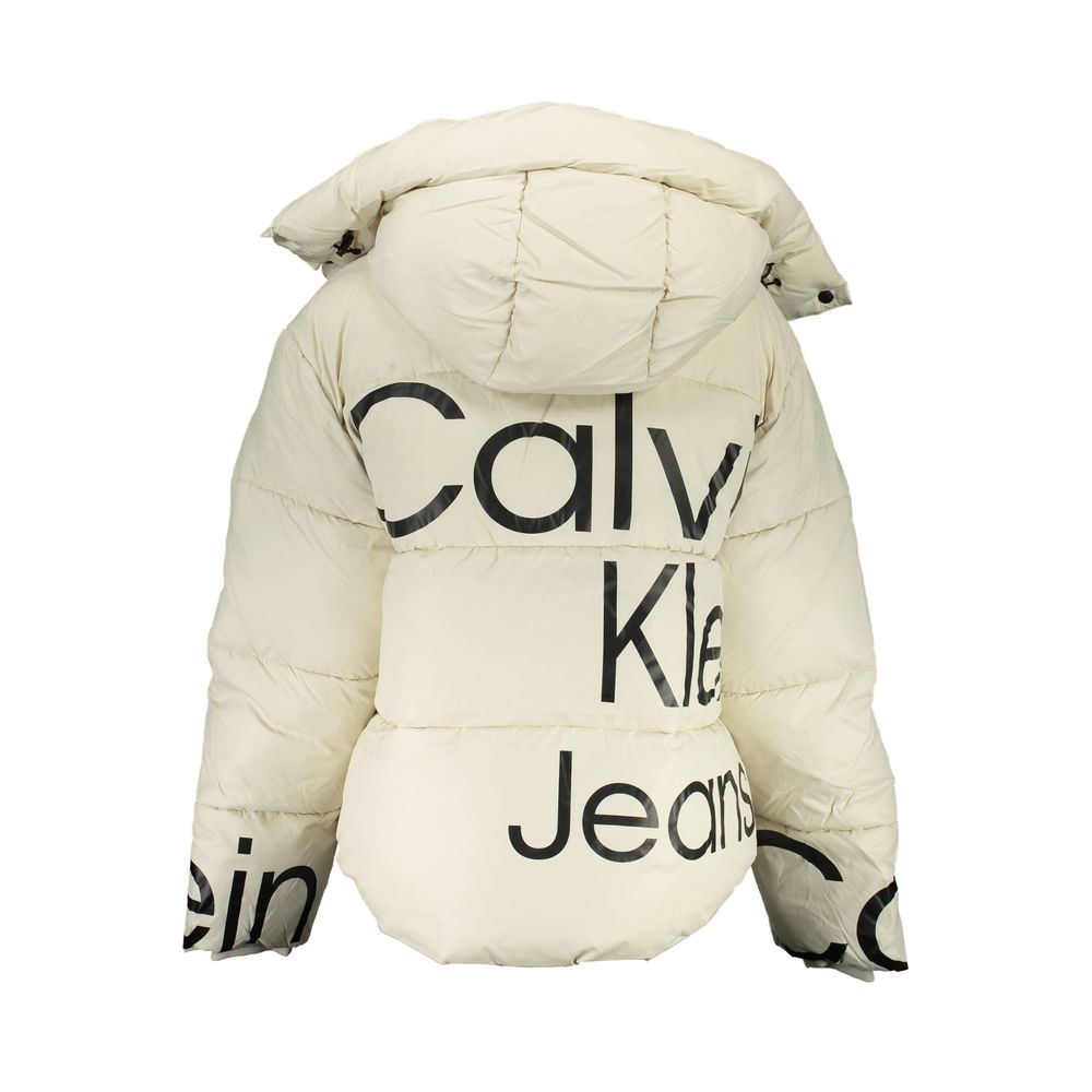 Calvin Klein Beige Eco-Friendly Maxi Logo Jacket with Removable Hood