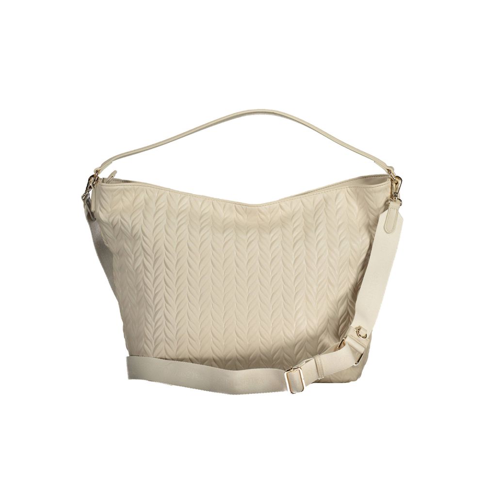 Mario Valentino White Faux Leather Handbag with Contrasting Details