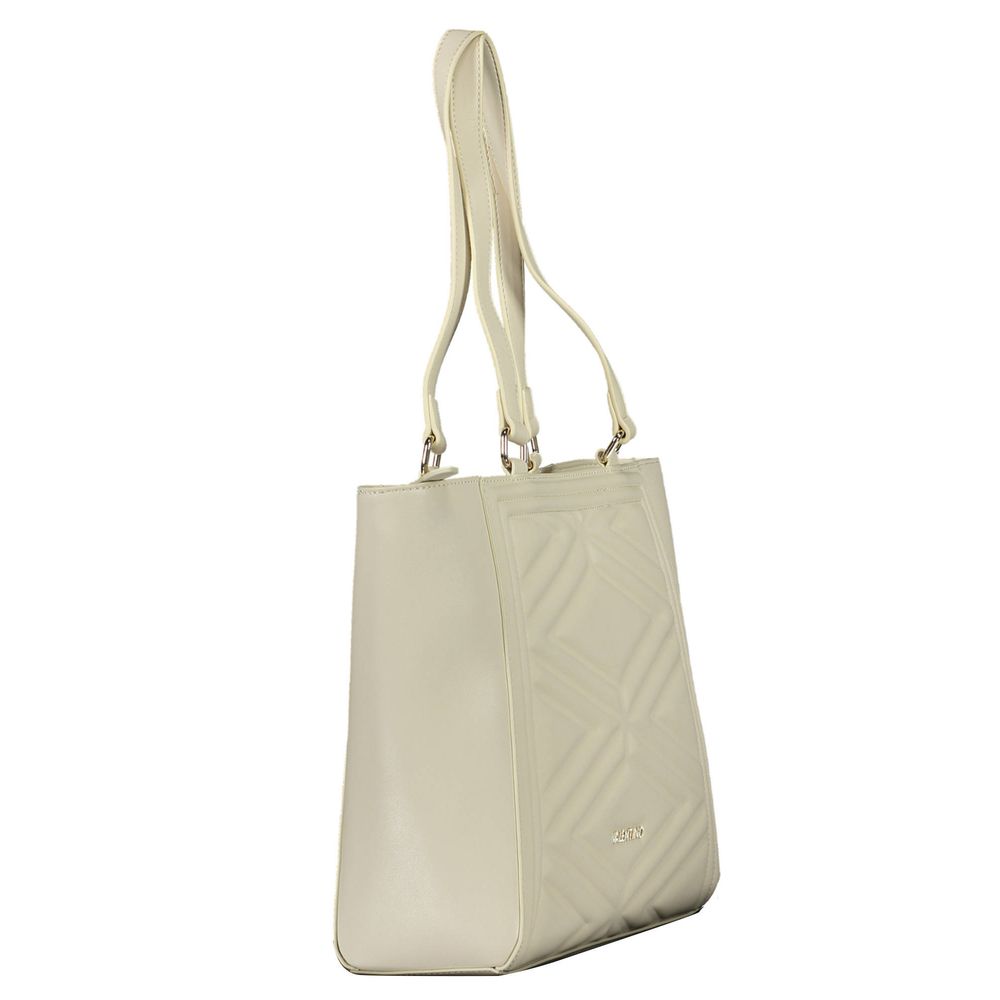 Mario Valentino Beige Faux Leather Handbag with Contrasting Details