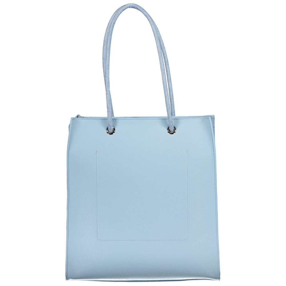 Mario Valentino Blue Leather-Finish Handbag with Zip Closure