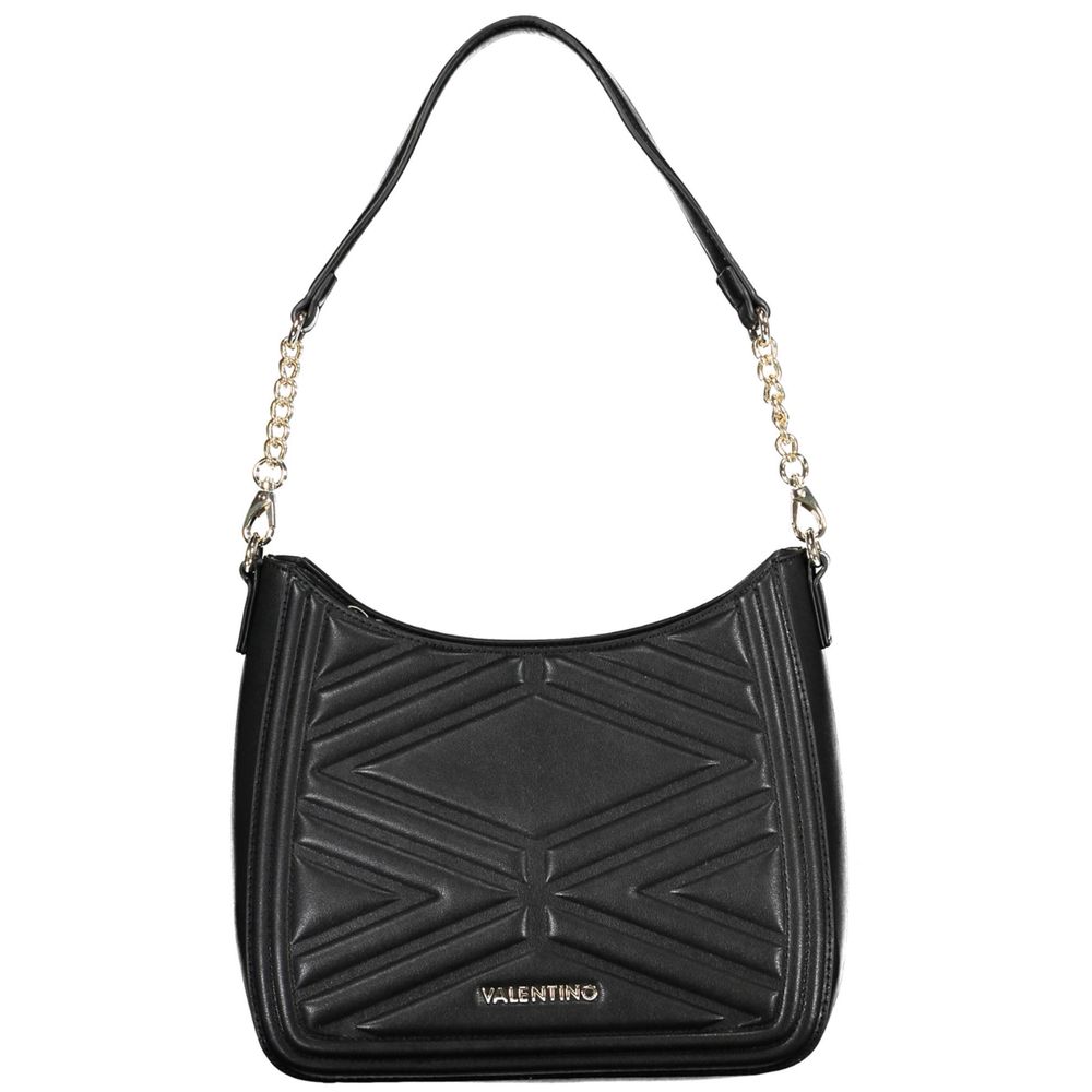 Mario Valentino Black Faux Leather Handbag with Contrasting Details