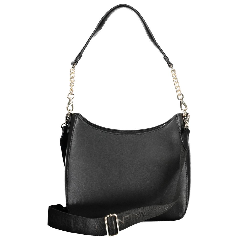 Mario Valentino Black Faux Leather Handbag with Contrasting Details
