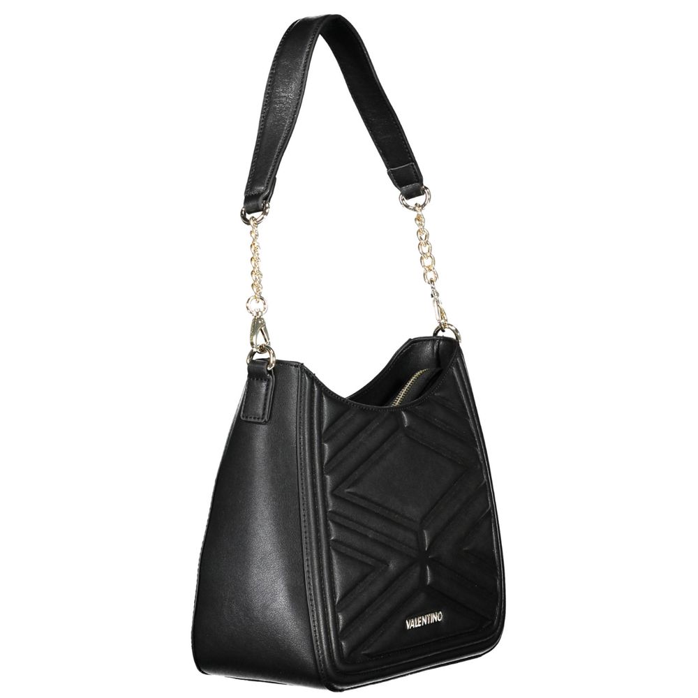 Mario Valentino Black Faux Leather Handbag with Contrasting Details