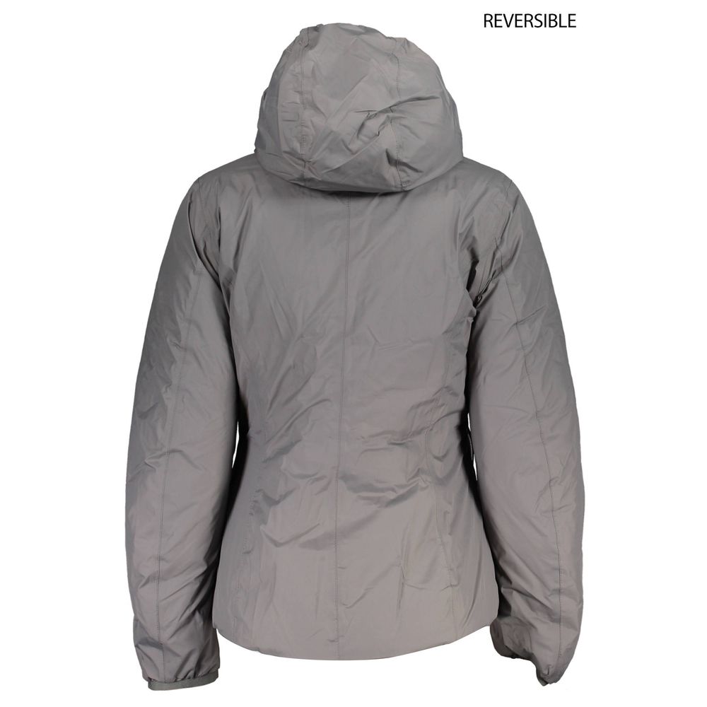 K-WAY Gray Polyamide Long-Sleeved Down Jacket with Hood