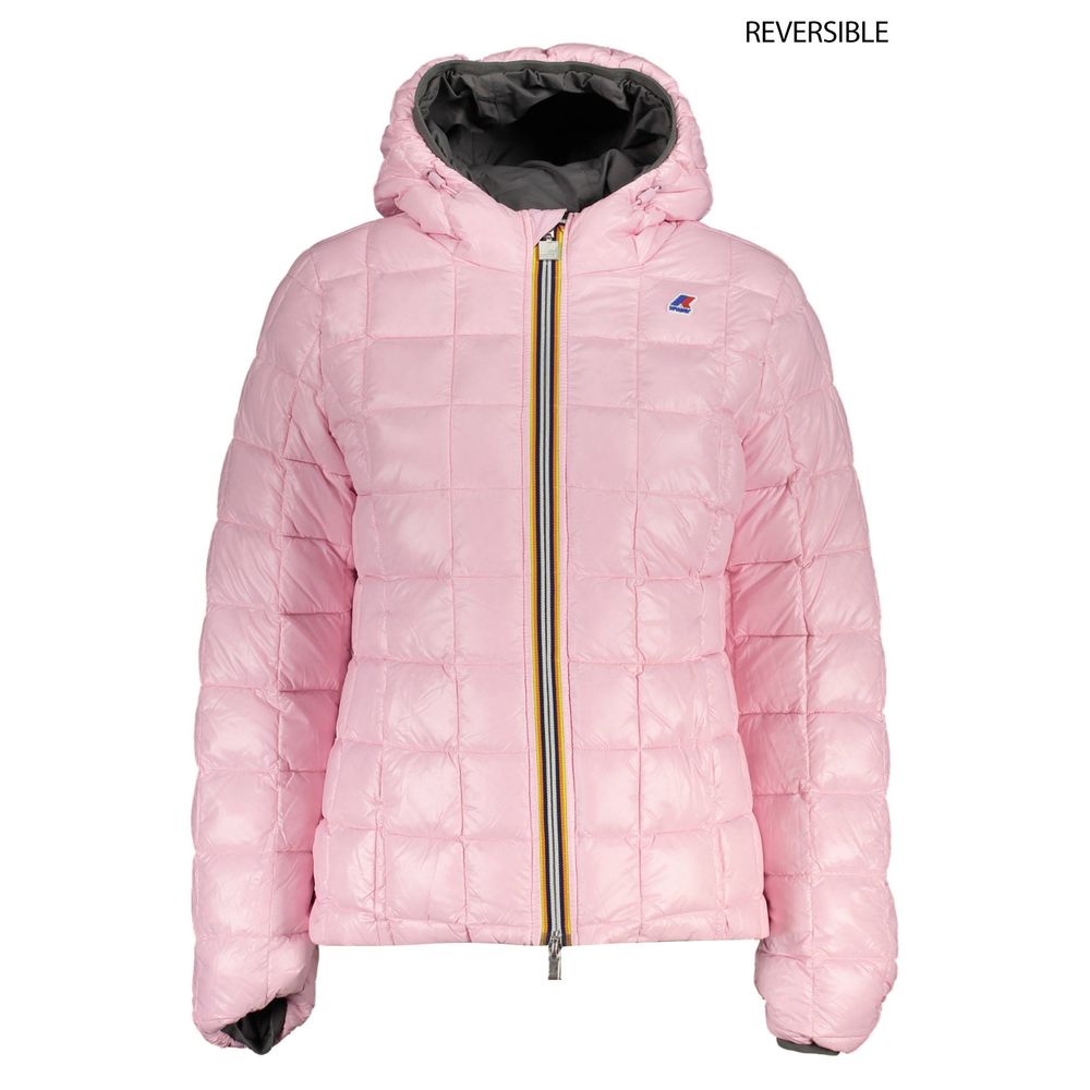 K-WAY Gray Polyamide Long-Sleeved Down Jacket with Hood