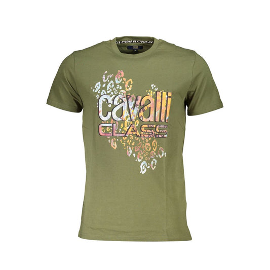 Cavalli Class Green Cotton T-Shirt: Bold Streetwear Essential