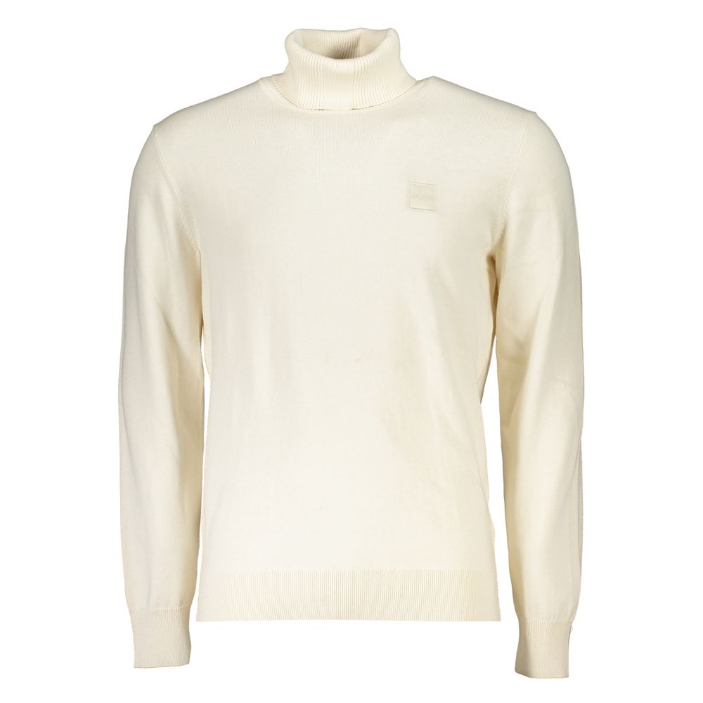 Hugo Boss White Cotton Turtleneck Sweater