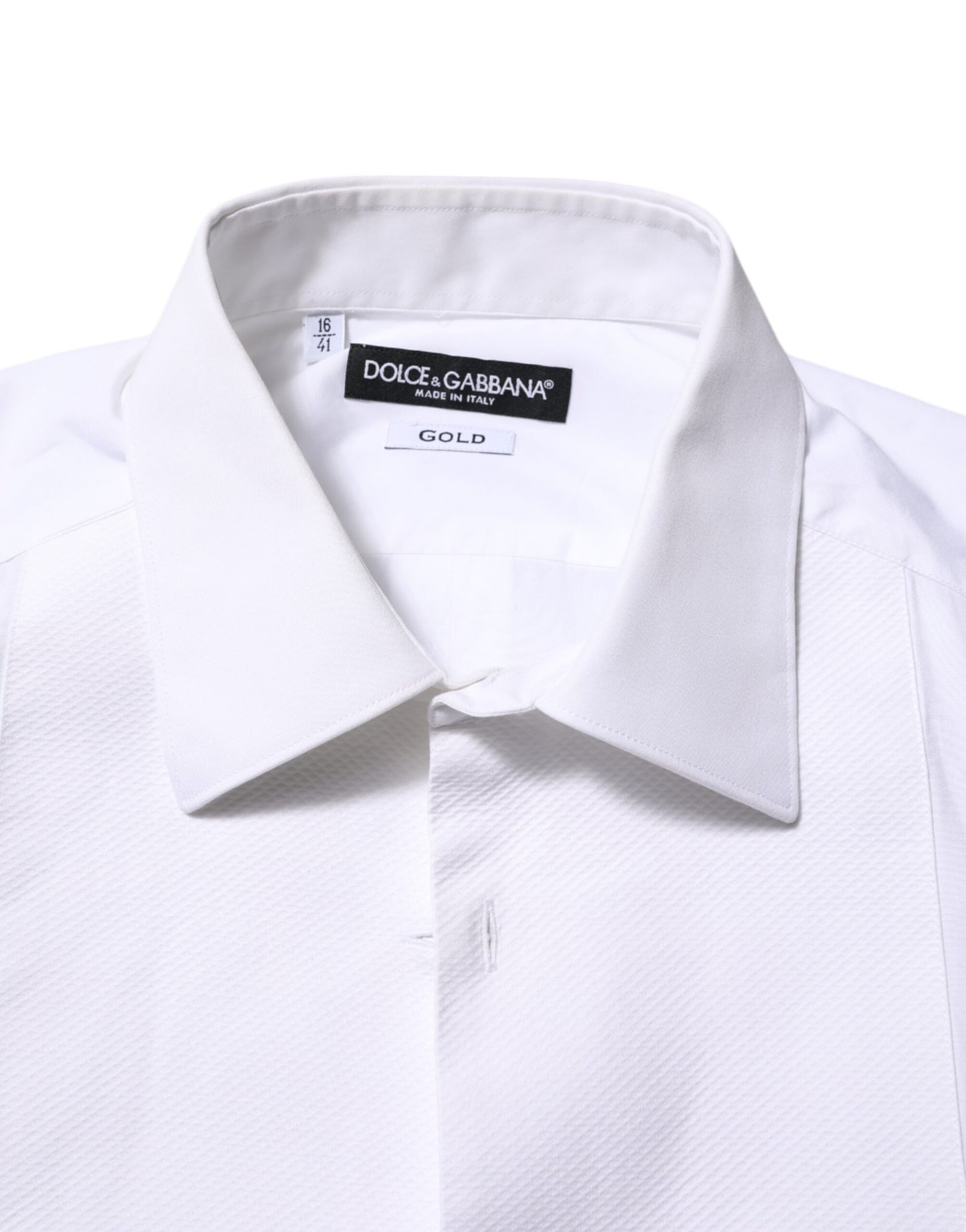 Dolce & Gabbana White Bib Cotton Popline GOLD Men Formal Shirt