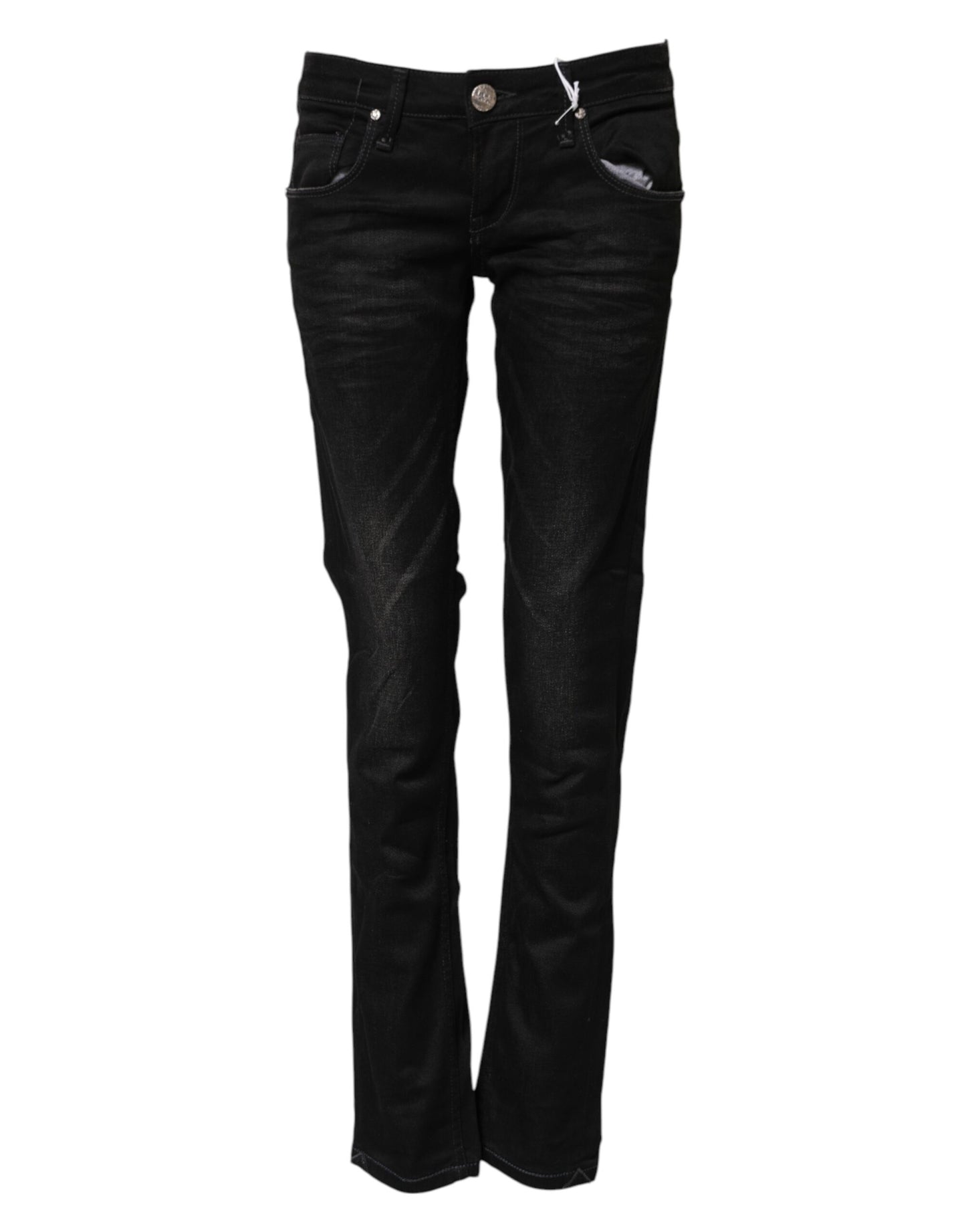 ACHT Black Cotton Slim Fit Denim Low Waist Jeans