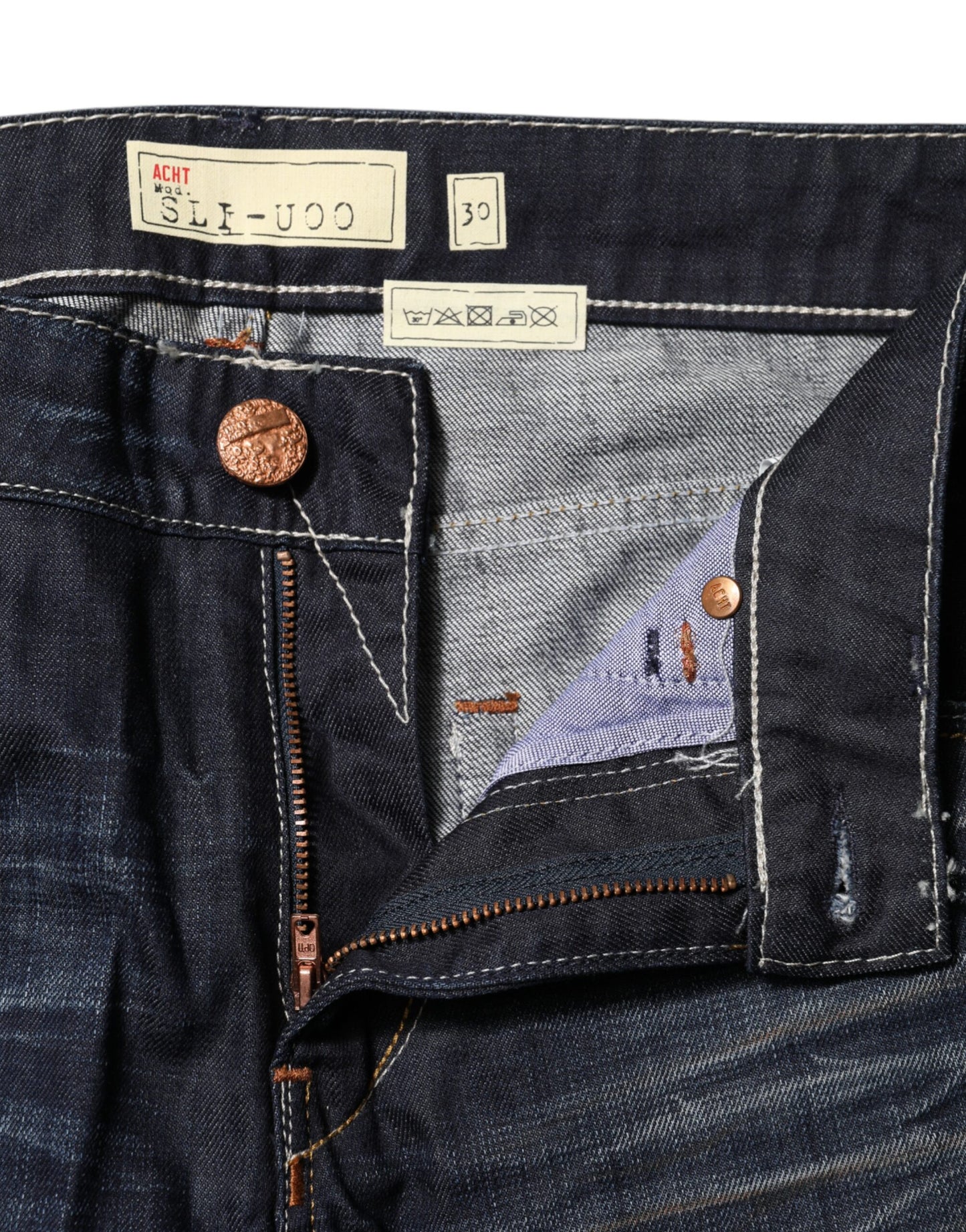 ACHT Blue Washed Cotton Mid Waist Flared Denim Jeans