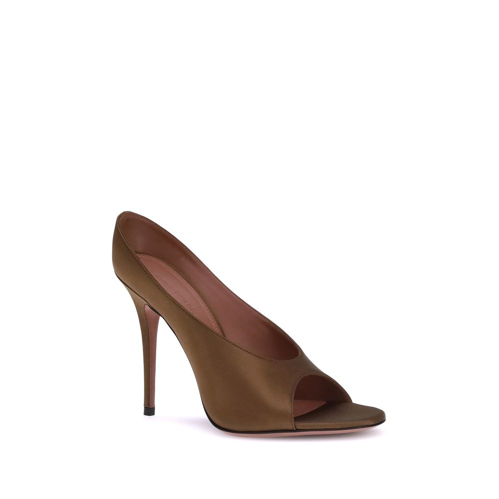 Amina Muaddi Anok Satin Sandals in Mocha