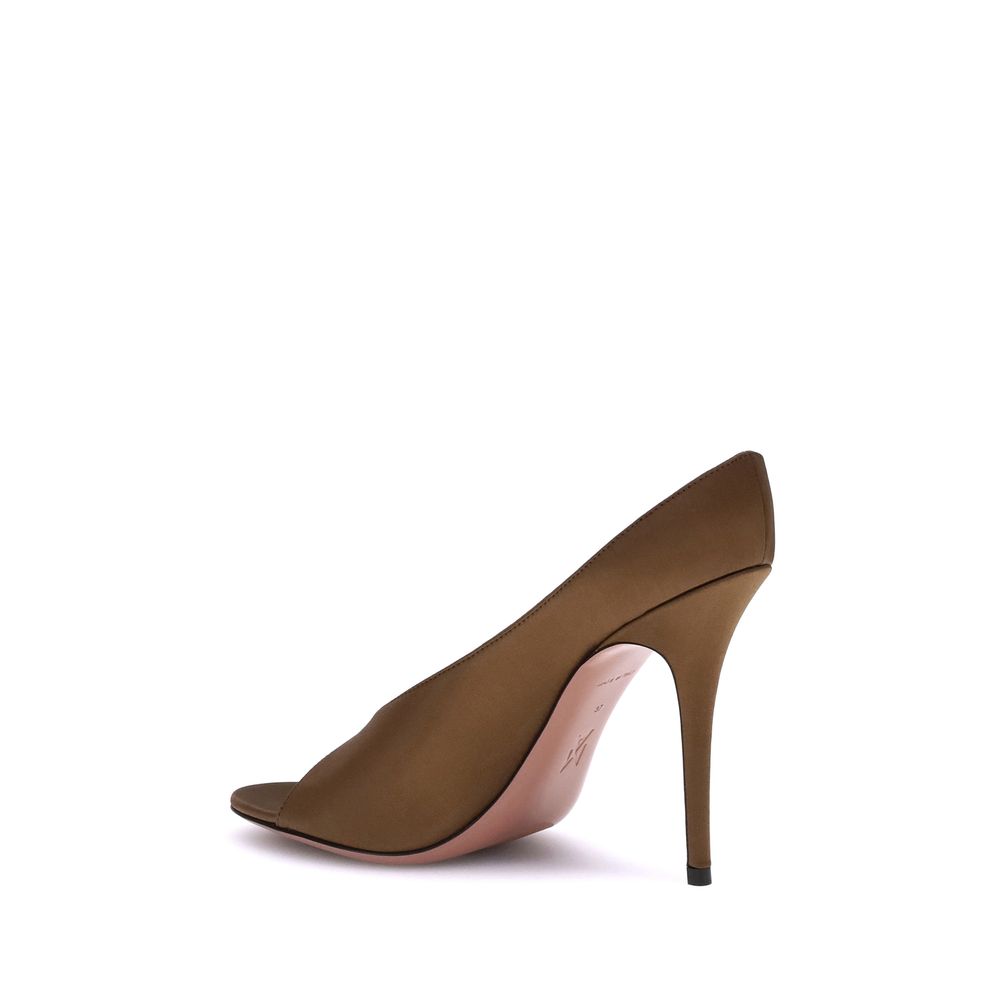 Amina Muaddi Anok Satin Sandals in Mocha