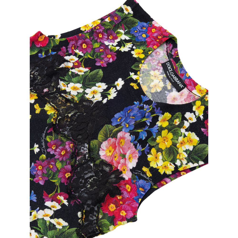 Dolce & Gabbana Black Cashmere Floral Knit Tank Top