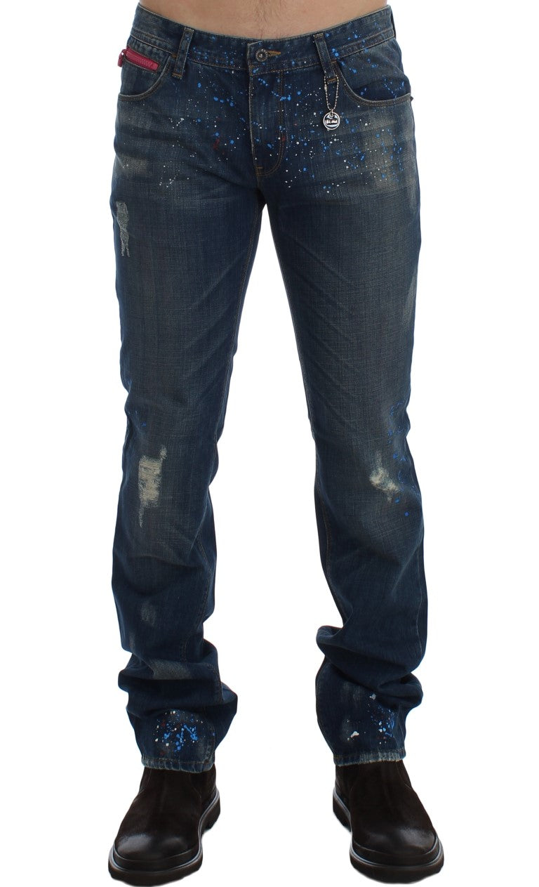 - Chic Blue Wash Painted Slim Fit Jeans