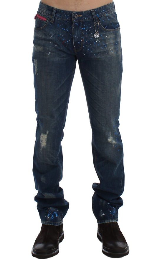 - Chic Blue Wash Painted Slim Fit Jeans