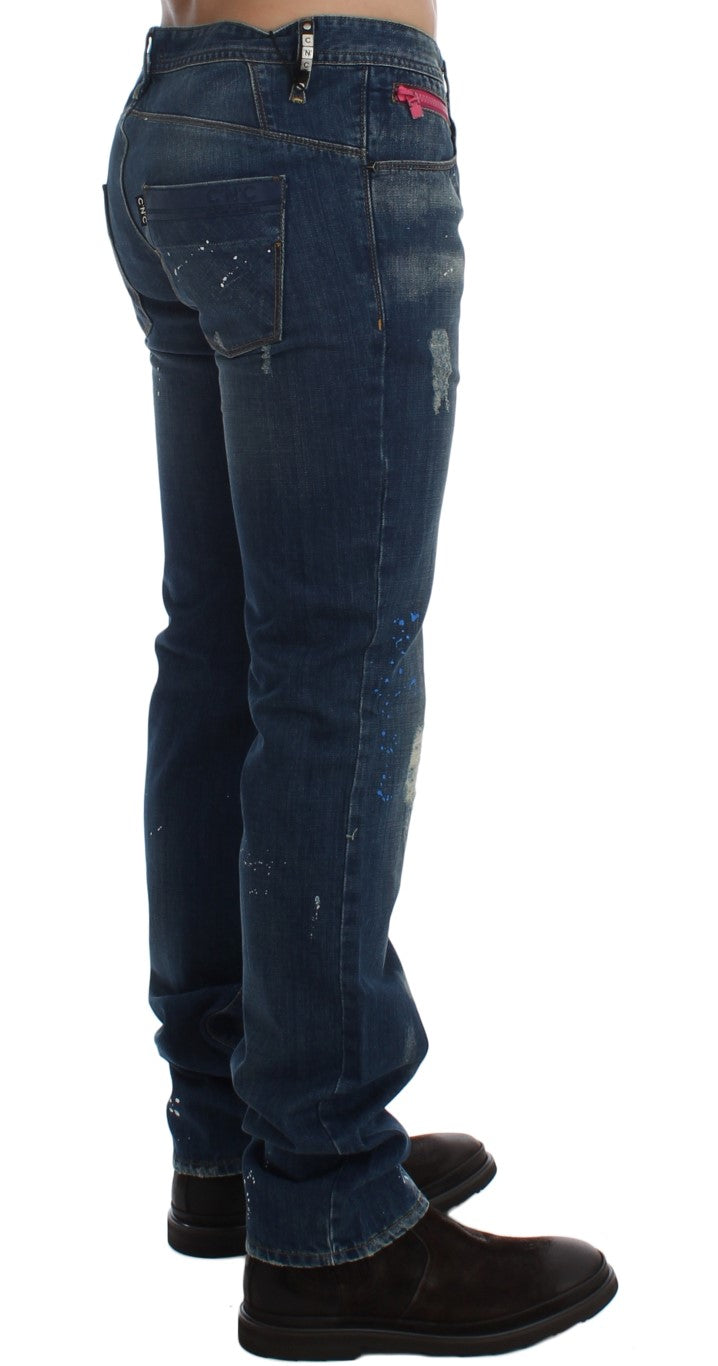 - Chic Blue Wash Painted Slim Fit Jeans