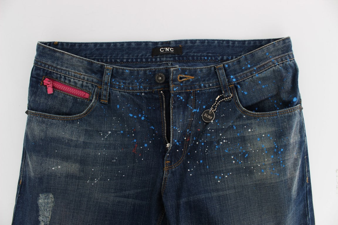 - Chic Blue Wash Painted Slim Fit Jeans