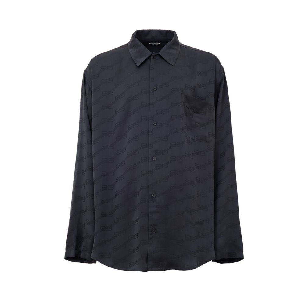 Balenciaga Gray Viscose Allover Logo Homewear Shirt