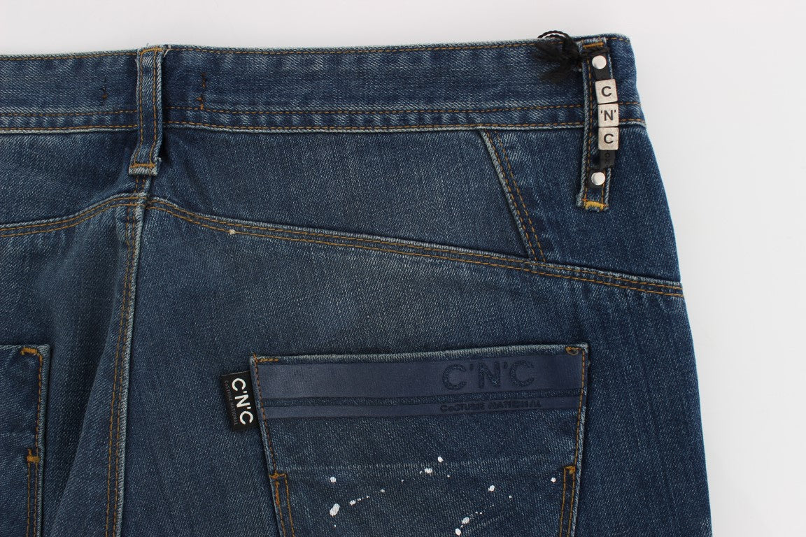 - Chic Blue Wash Painted Slim Fit Jeans