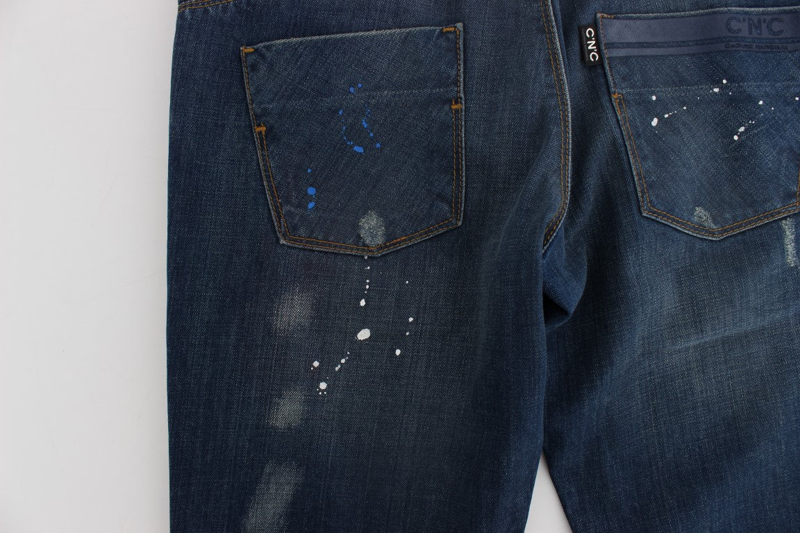 - Chic Blue Wash Painted Slim Fit Jeans