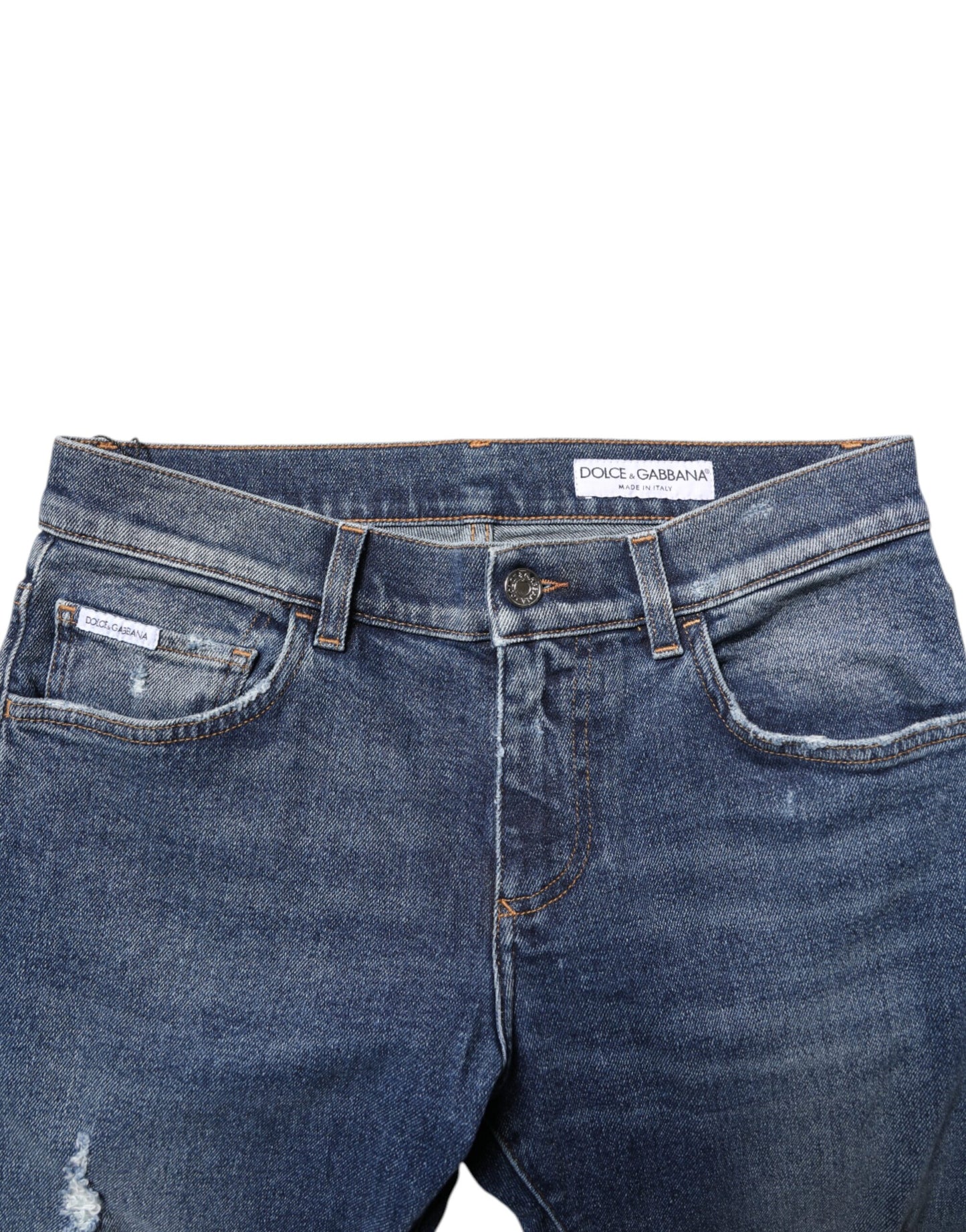 Dolce & Gabbana Blue Washed Skinny Tattered Denim Jeans