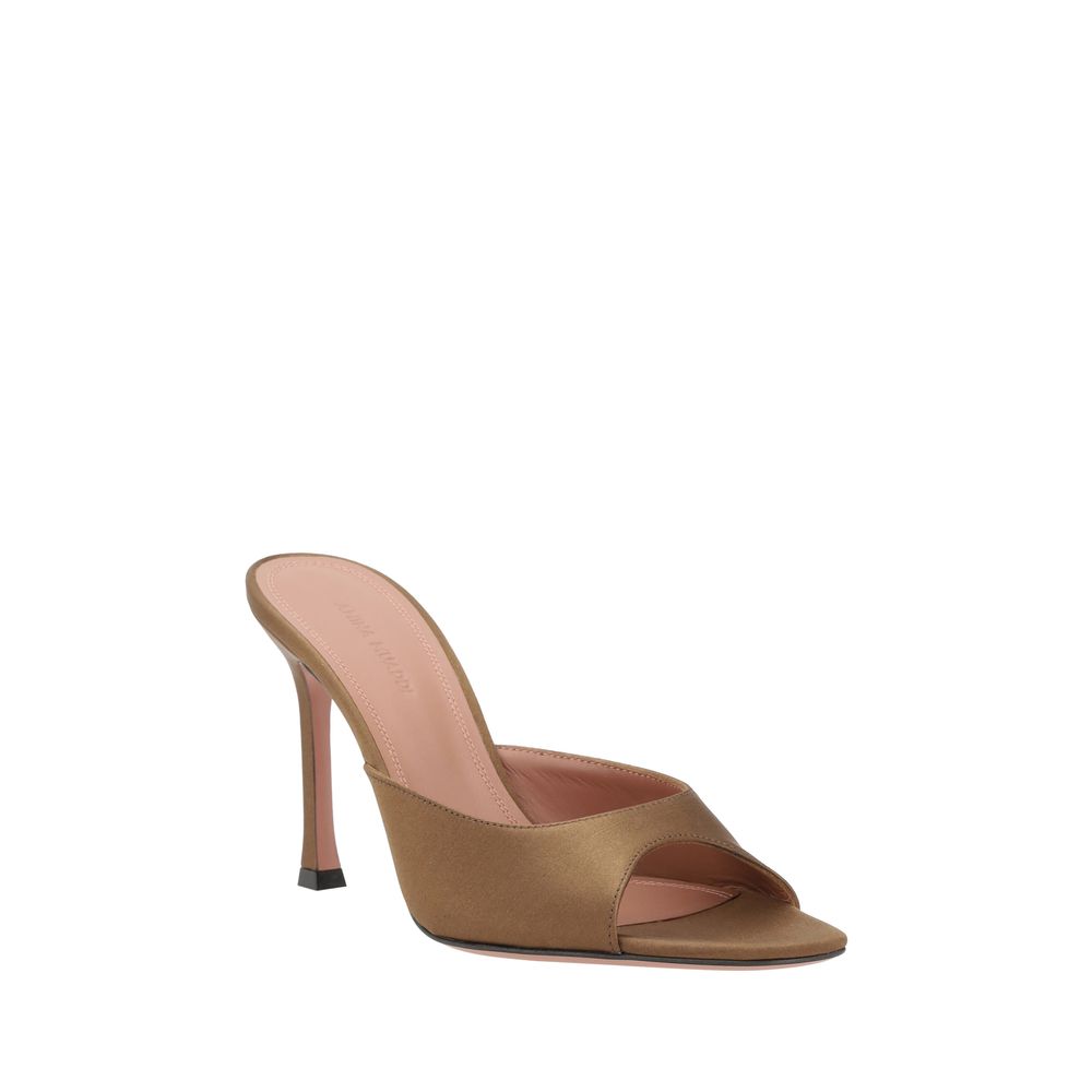 Amina Muaddi Brown Alexa Slipper Satin Sandals