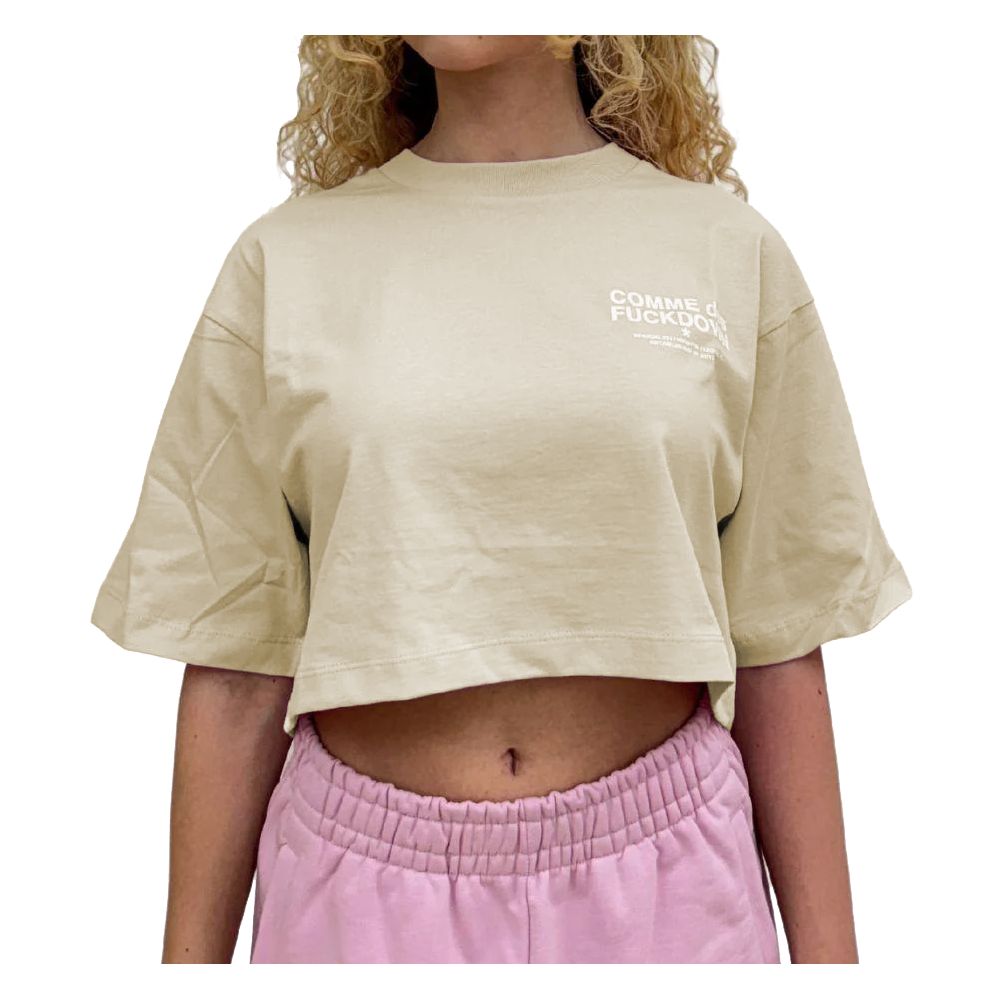 Comme Des Fuckdown Beige Cotton Logo T-Shirt