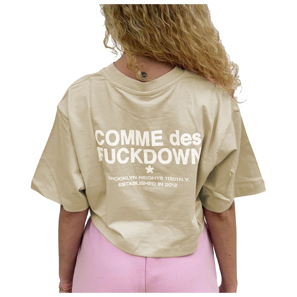 Comme Des Fuckdown Beige Cotton Logo T-Shirt