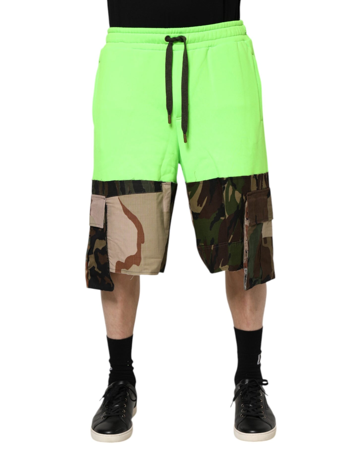 Dolce & Gabbana Green Patchwork Cargo Bermuda Shorts for Men
