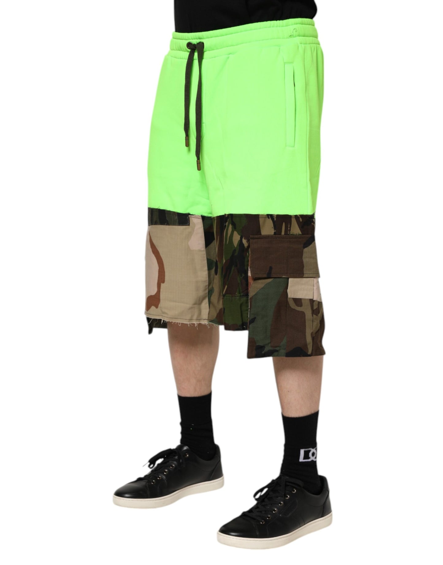Dolce & Gabbana Green Patchwork Cargo Bermuda Shorts for Men