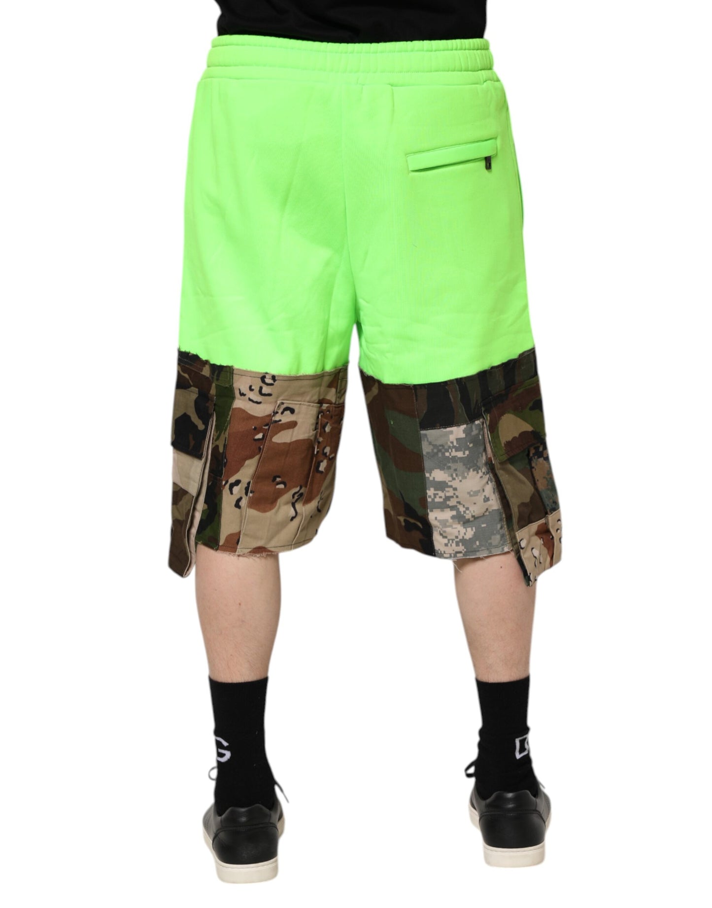 Dolce & Gabbana Green Patchwork Cargo Bermuda Shorts for Men