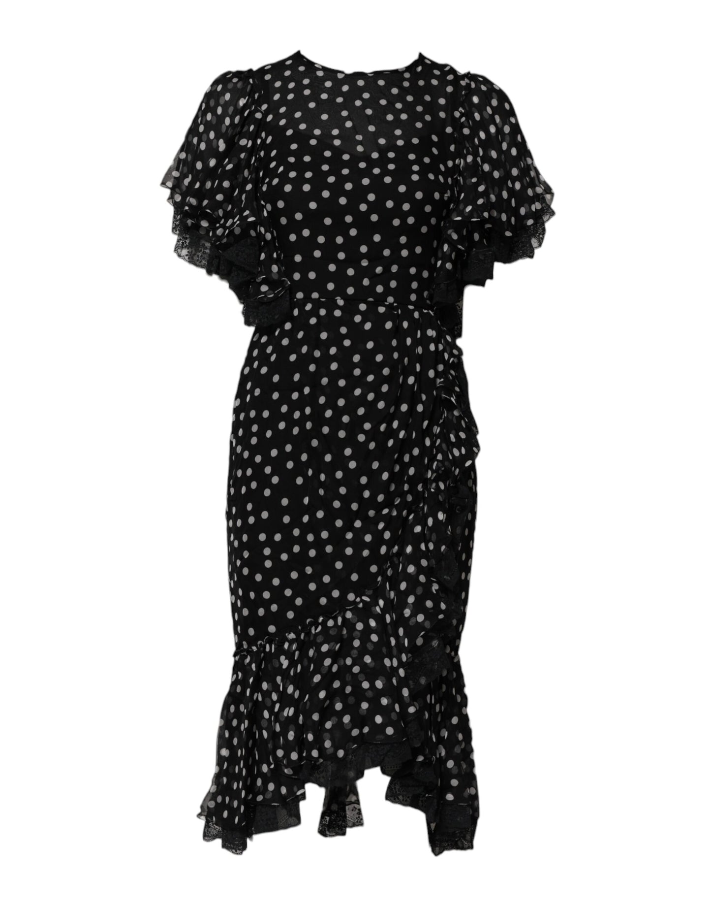 Dolce & Gabbana Black and White Lace Polka Dot Chiffon Dress