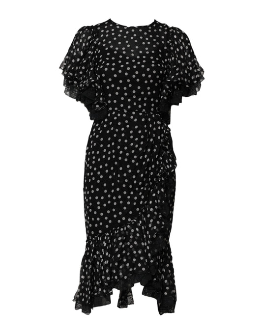 Dolce & Gabbana Black and White Lace Polka Dot Chiffon Dress