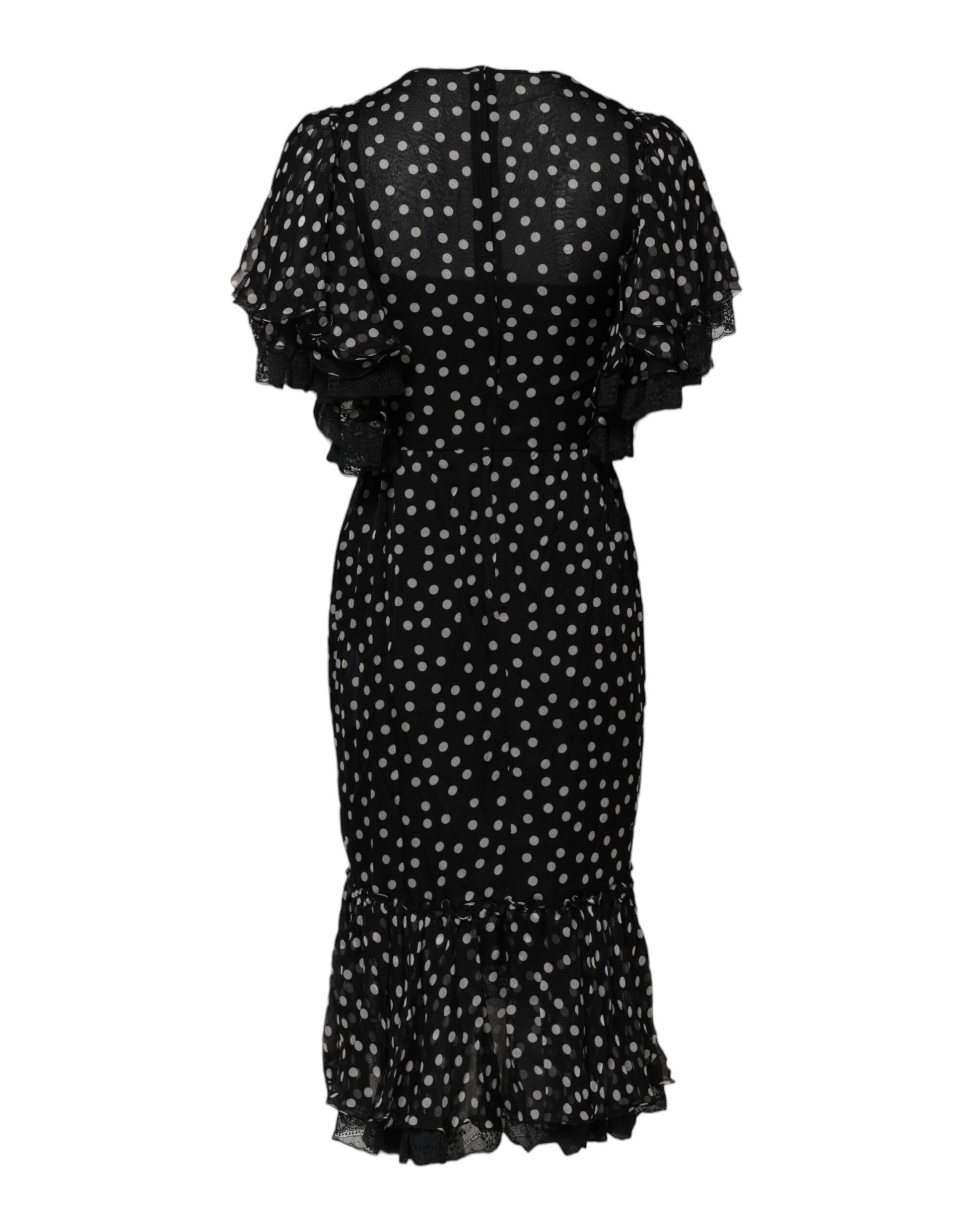 Dolce & Gabbana Black and White Lace Polka Dot Chiffon Dress