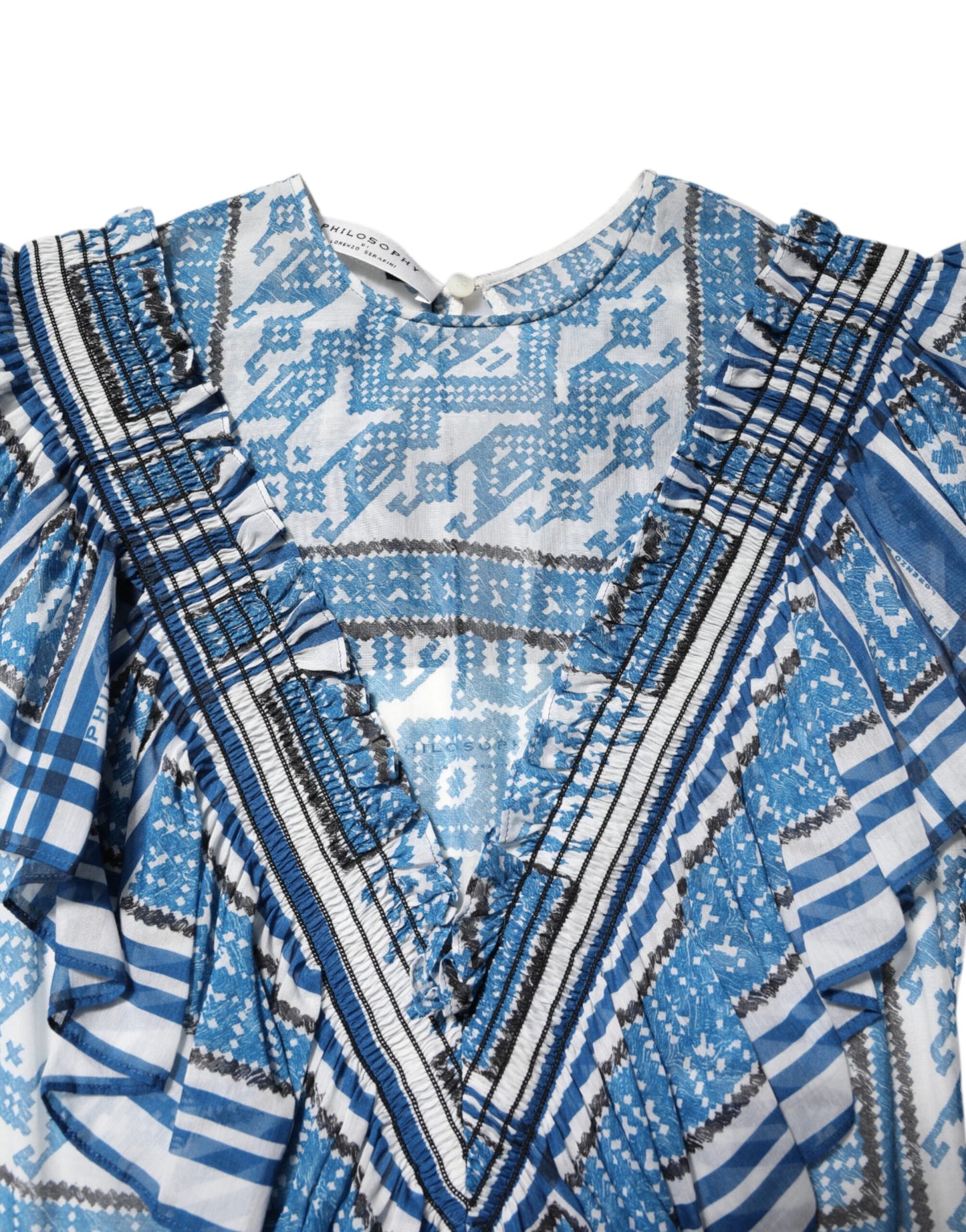 Philosophy di Lorenzo Serafini Blue Patterned Layered Mini Dress