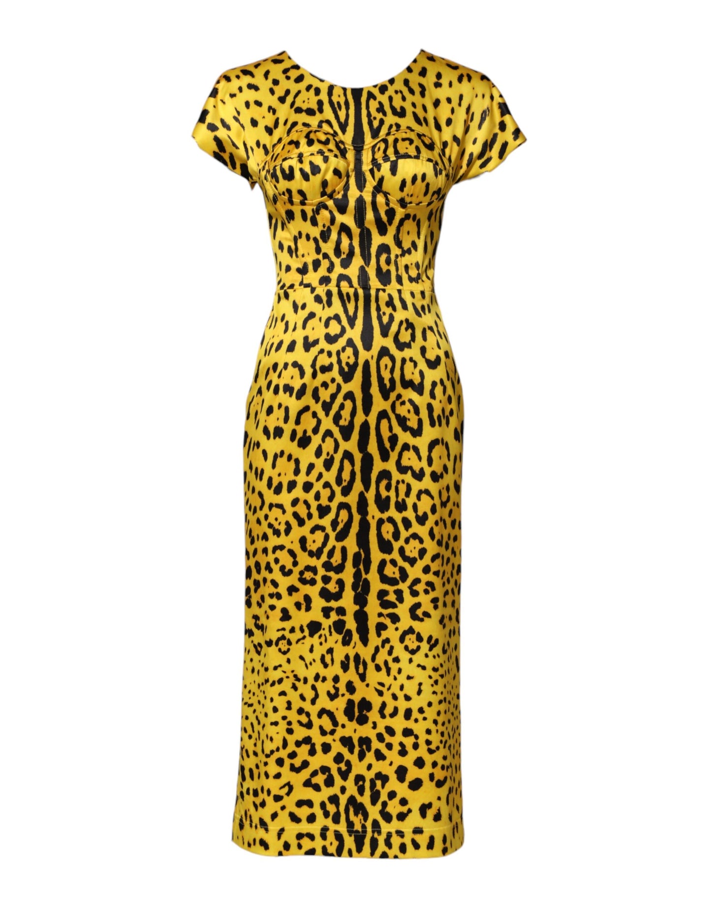 Dolce & Gabbana Yellow Leopard Midi Sheath Dress