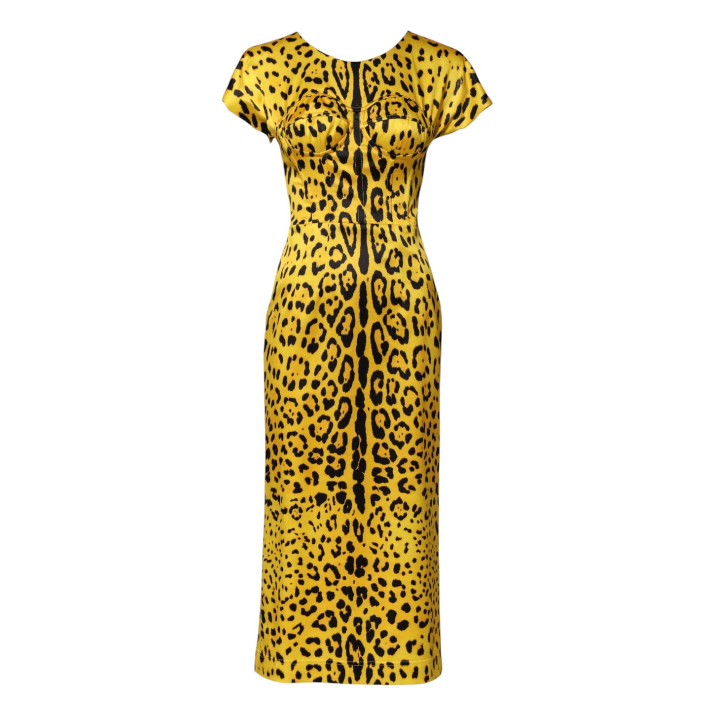 Dolce & Gabbana Yellow Leopard Midi Sheath Dress