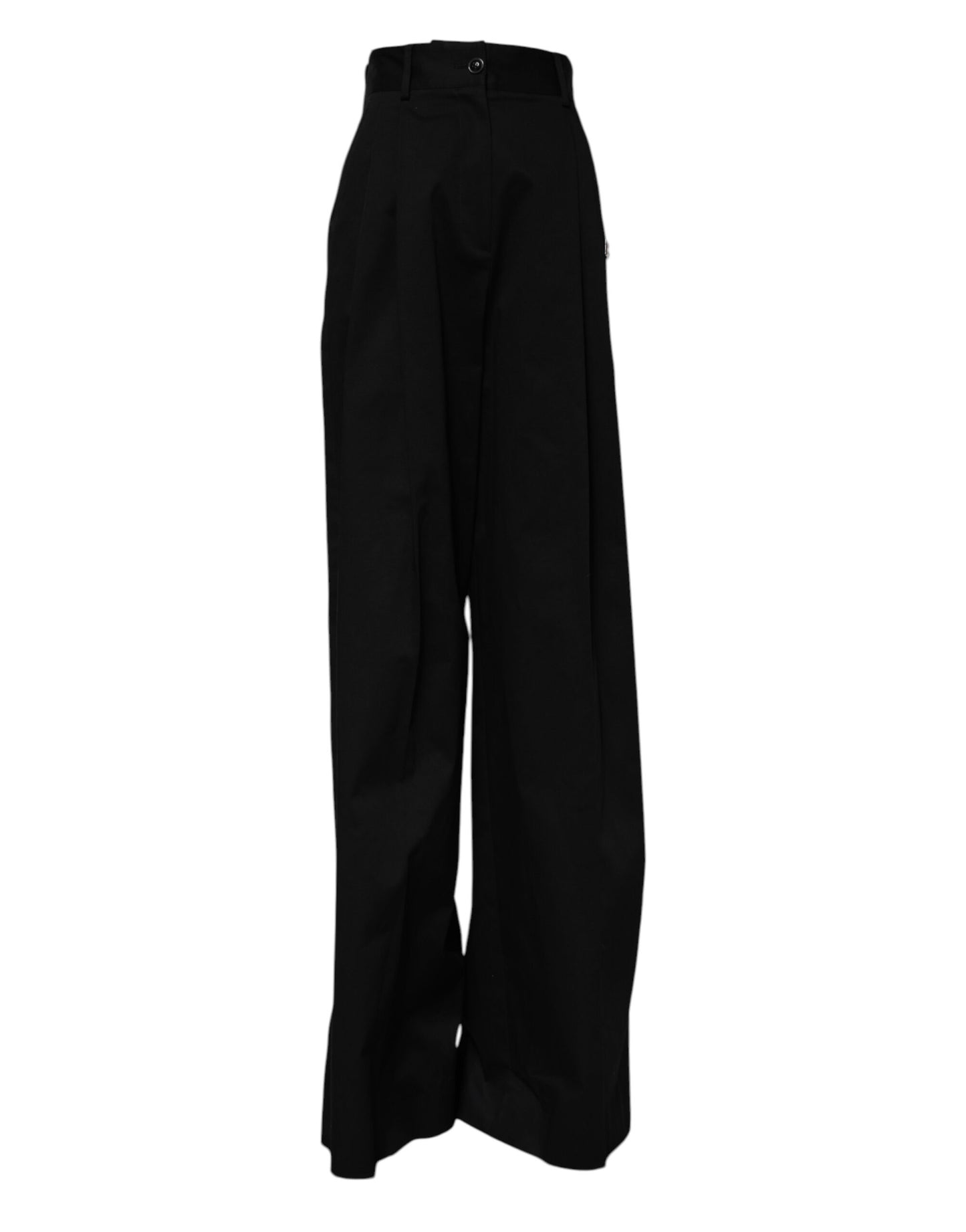 Dolce & Gabbana Black Cotton High-Waist Wide Leg Pants