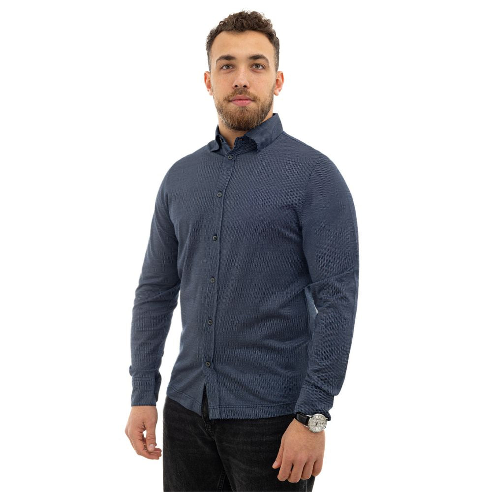 Canali Blue Cotton Shirt - Elegant Long Sleeve Piquet Polo