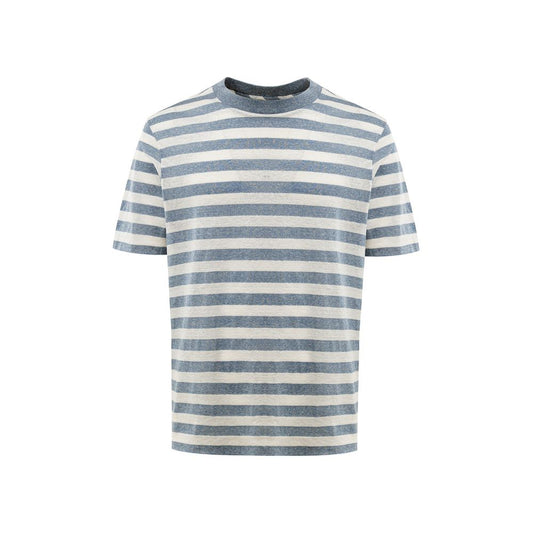 Gran Sasso Blue Cotton Long Striped T-Shirt