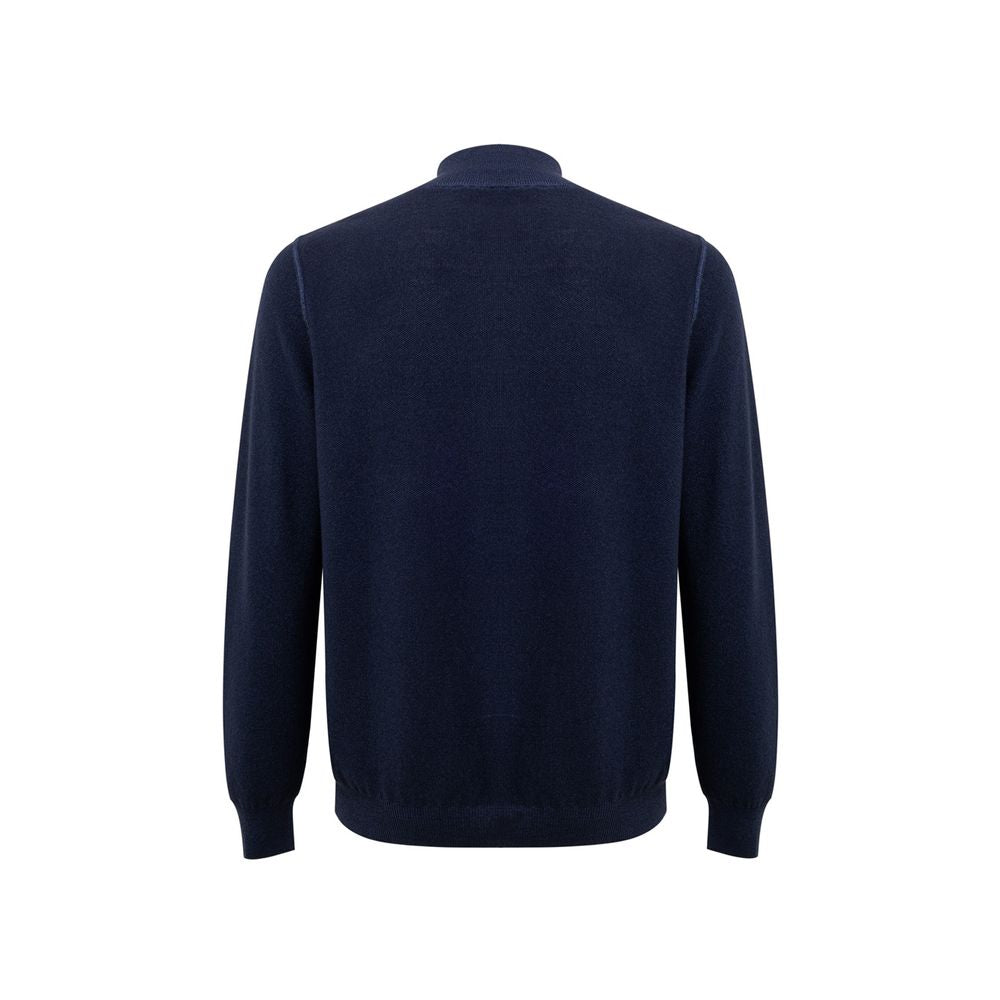 Gran Sasso Blue Wool T-Shirt and Long Sleeve Zip-Up Sweater