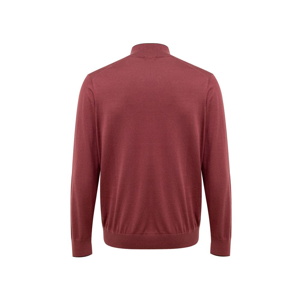 Gran Sasso Red Silk T-Shirt and Long Sleeve Zip-Up Sweater