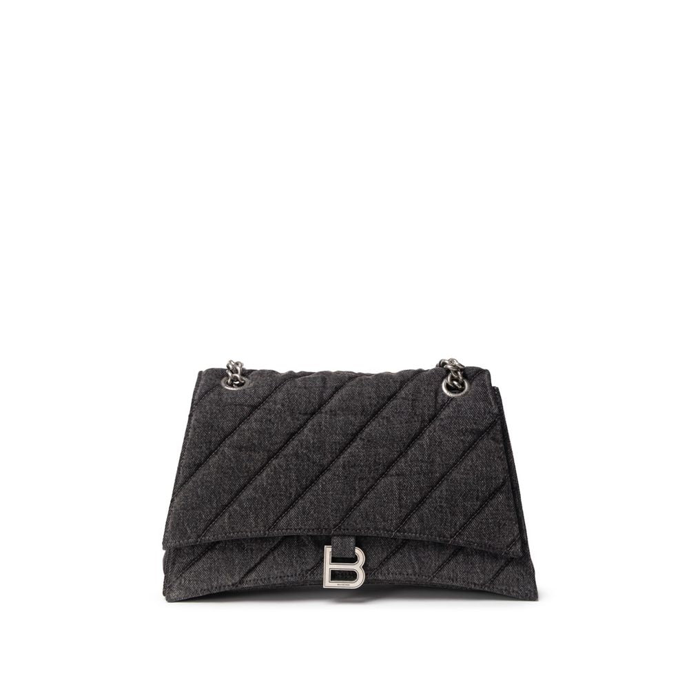 Balenciaga Black Fabric and Leather T-Shirt Crush Medium Denim Shoulder Bag
